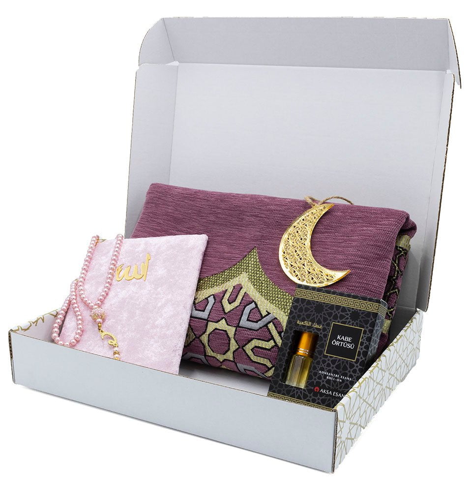 Modefa Prayer Rug Pink Ramadan Gift Box Set - 5 Pieces with Prayer Mat - Pink