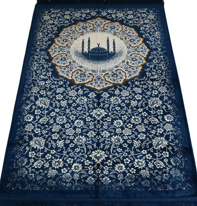 Modefa Prayer Rug Plush Velvet Islamic Prayer Rug - Floral Mosque Blue