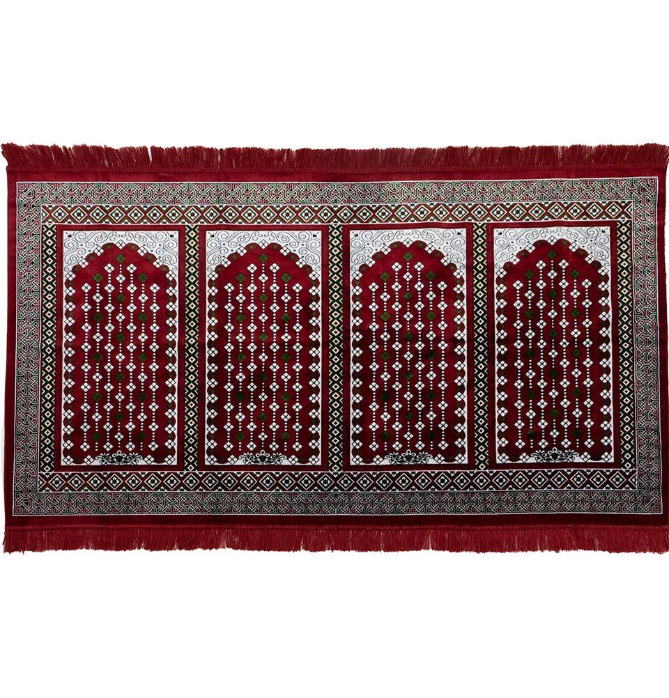 Wide 8 Person Masjid Islamic Prayer Rug - Geometric Vined Arch Red