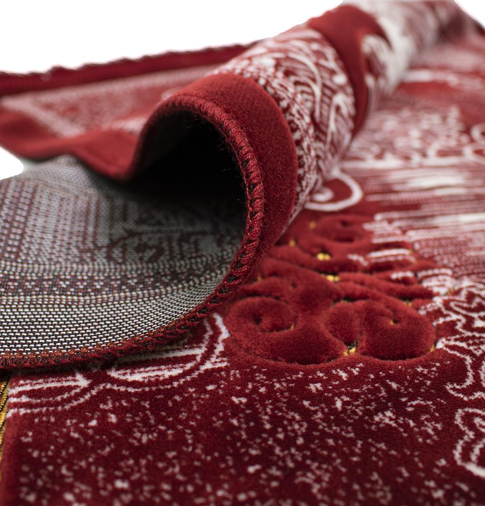 Modefa Prayer Rug Red Plush Velvet Islamic Prayer Rug Classic Elegant Swirl - Red