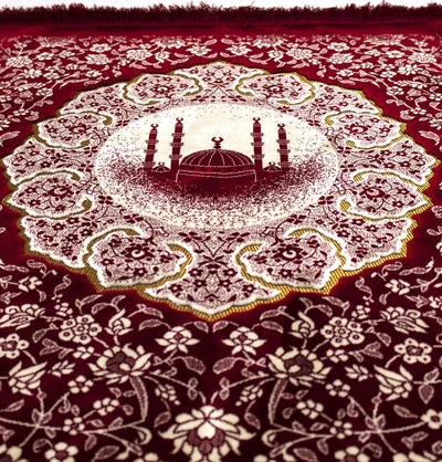 Modefa Prayer Rug Red Plush Velvet Islamic Prayer Rug - Floral Mosque Red