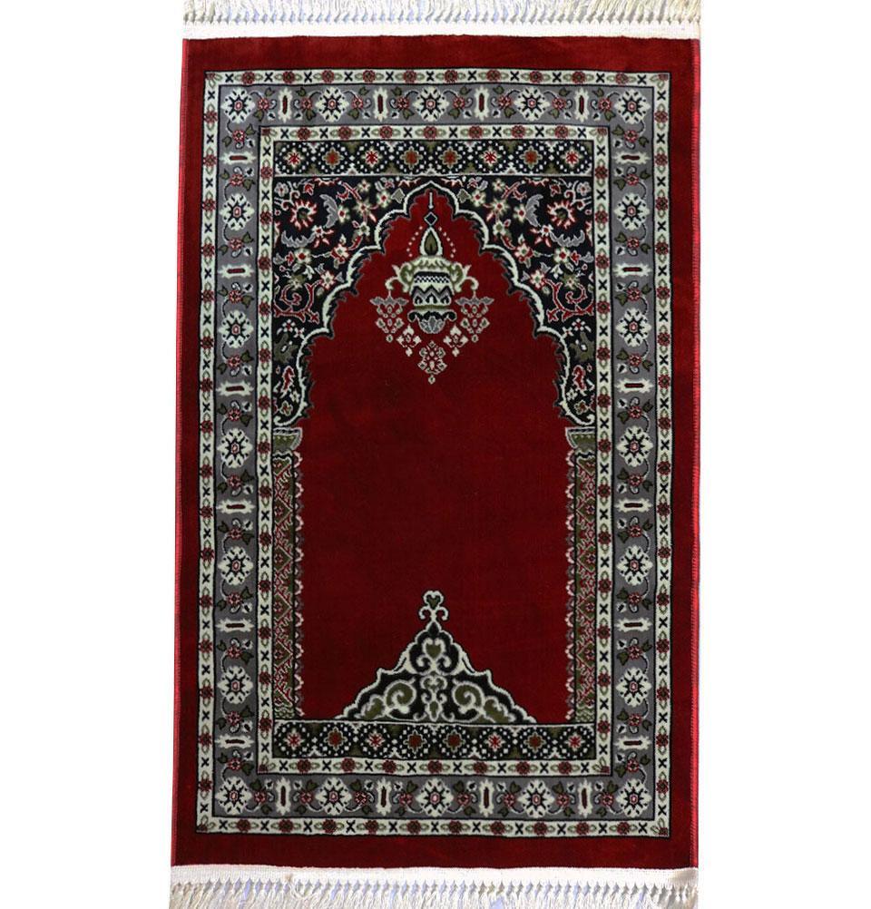 Luxury Velvet Kilim Islamic Prayer Rug - Floral Creme
