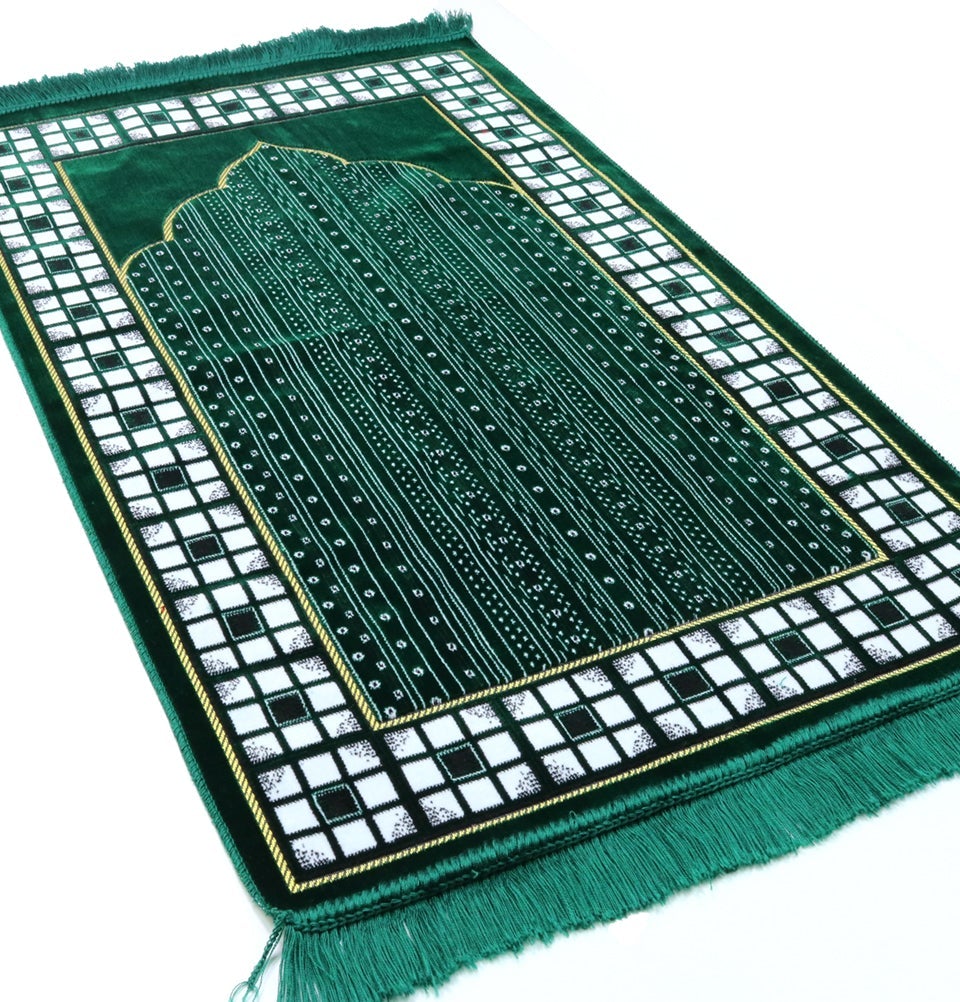 Modefa Prayer Rug Velvet Vined Arch Islamic Prayer Rug - Green