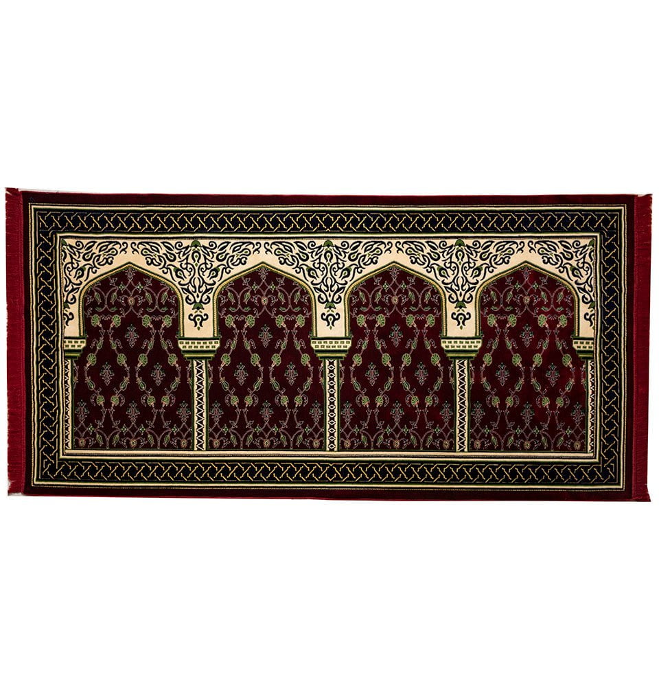 Wide 4 Person Masjid Islamic Prayer Rug Extra Long Red/Green