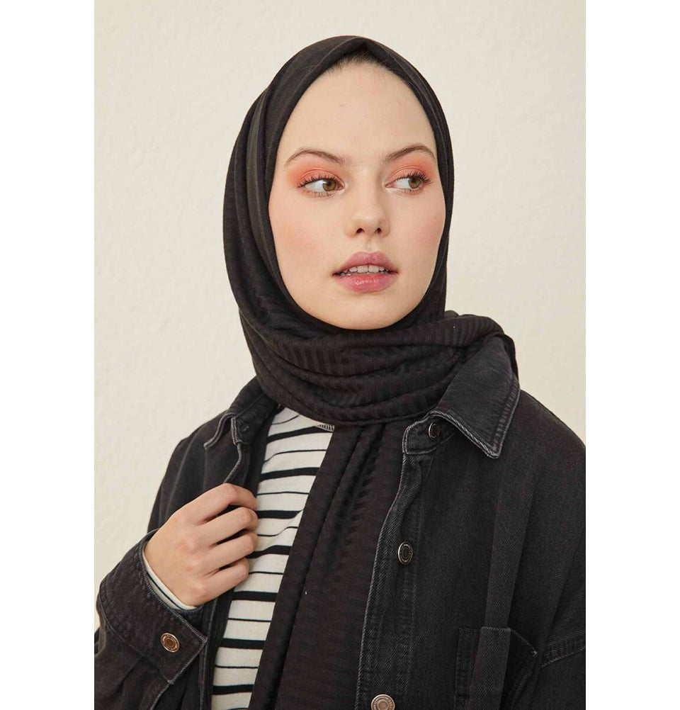 Modefa Shawl Black Comfy Striped Jersey Hijab Shawl - Black