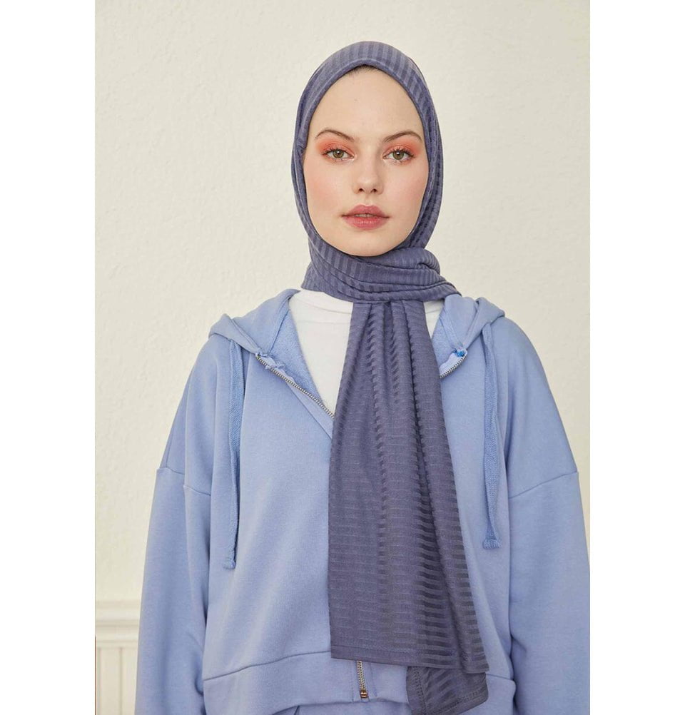 Comfy Striped Jersey Hijab Shawl Blue Grey