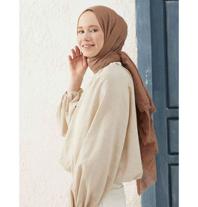 Modefa Shawl Cappuccino Cozy Crepe Cotton Hijab Shawl - Cappuccino