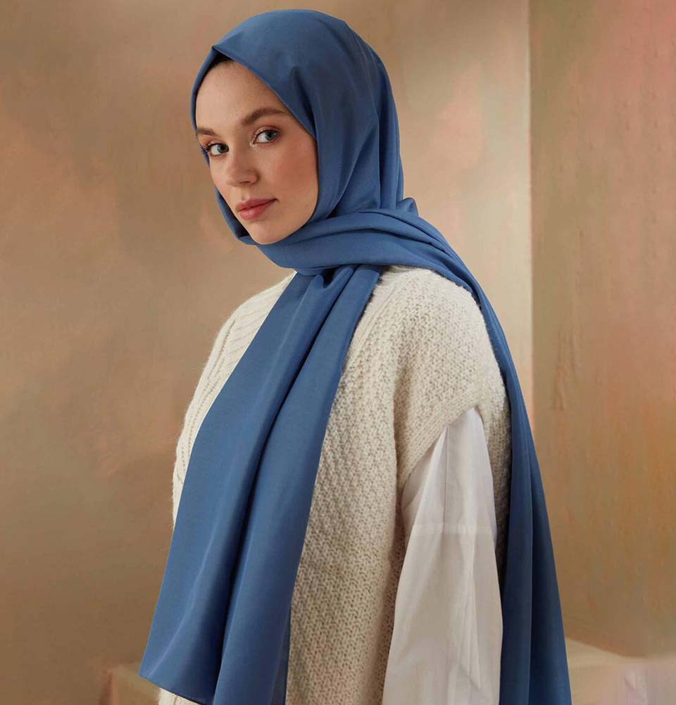 Solid Cotton Viscose Shawl Denim Blue