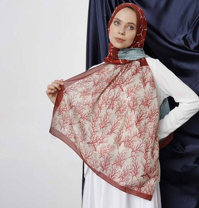 Modefa Shawl Maroon/Teal Modefa Tri-Panel Hijab Shawls | Blooming Branches - Maroon & Teal