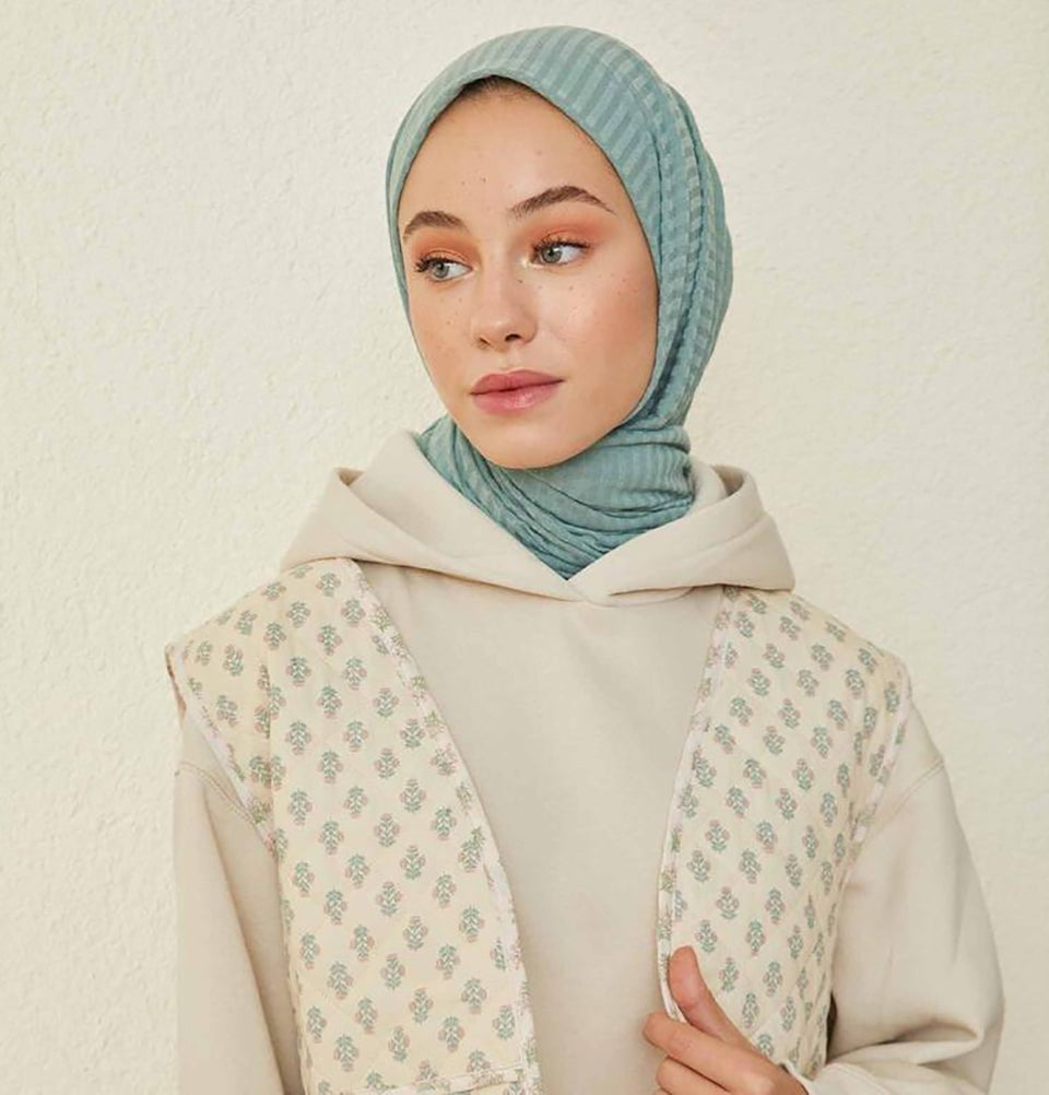 Comfy Striped Jersey Hijab Shawl Mint Blue