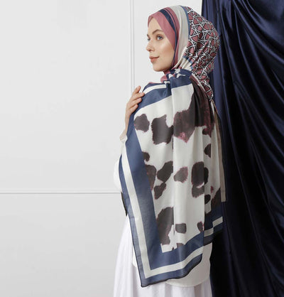 Modefa Shawl Pink/Blue Modefa Tri-Panel Hijab Shawls | Whimsical Flowers - Pink & Blue