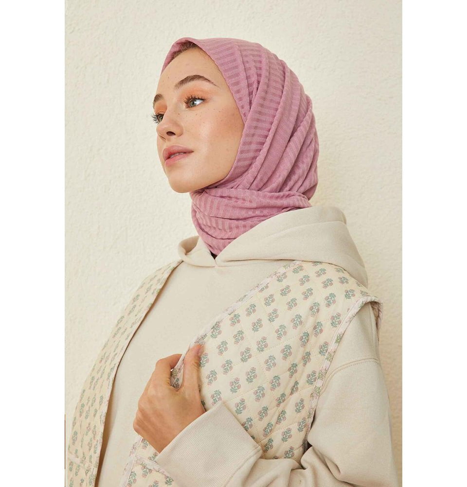 Modefa Shawl Rose Pink Comfy Striped Jersey Hijab Shawl - Rose Pink