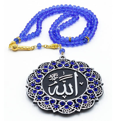 Modefa Tesbih Blue Islamic Tesbih Crystal Cut Acrylic Prayer Beads with Allah/Muhammad Medallion - Blue