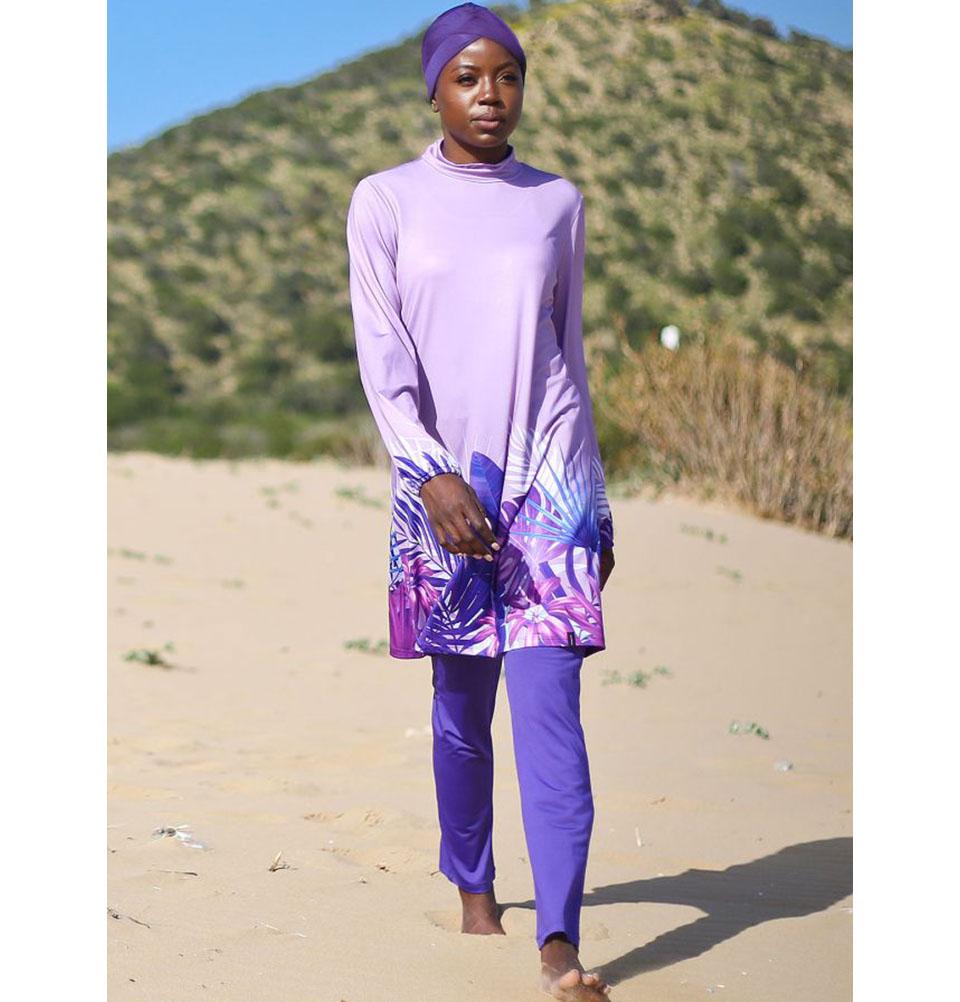 Two Piece Full Coverage Modest Swimsuit - Purple