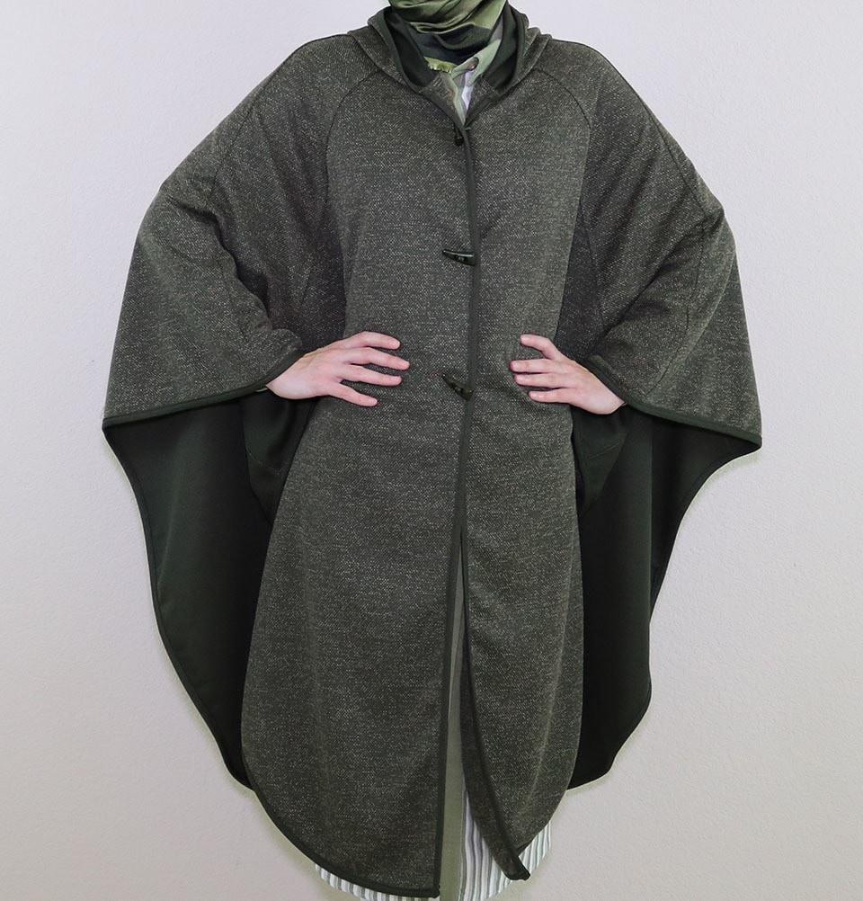 Puane Islamic Women's Turkish Hooded Poncho 9022 Green
