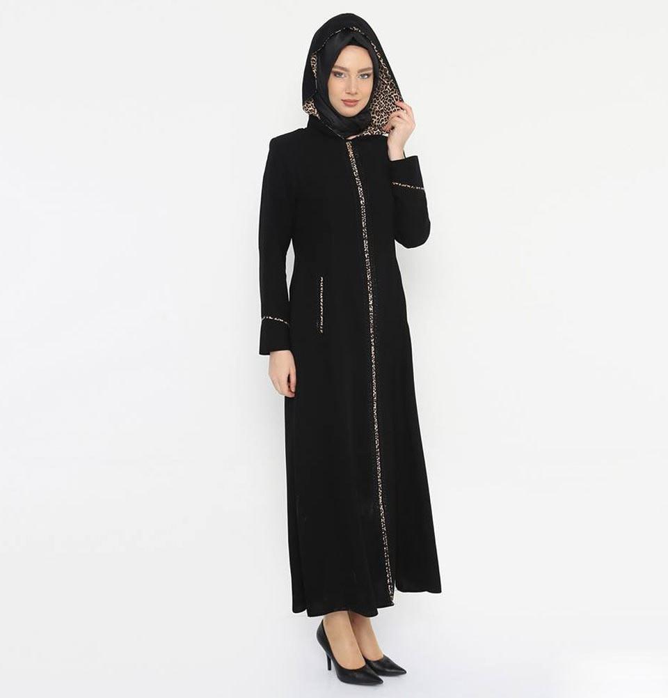 Turkish Ferace Islamic Abaya Black Leopard TQ-2087