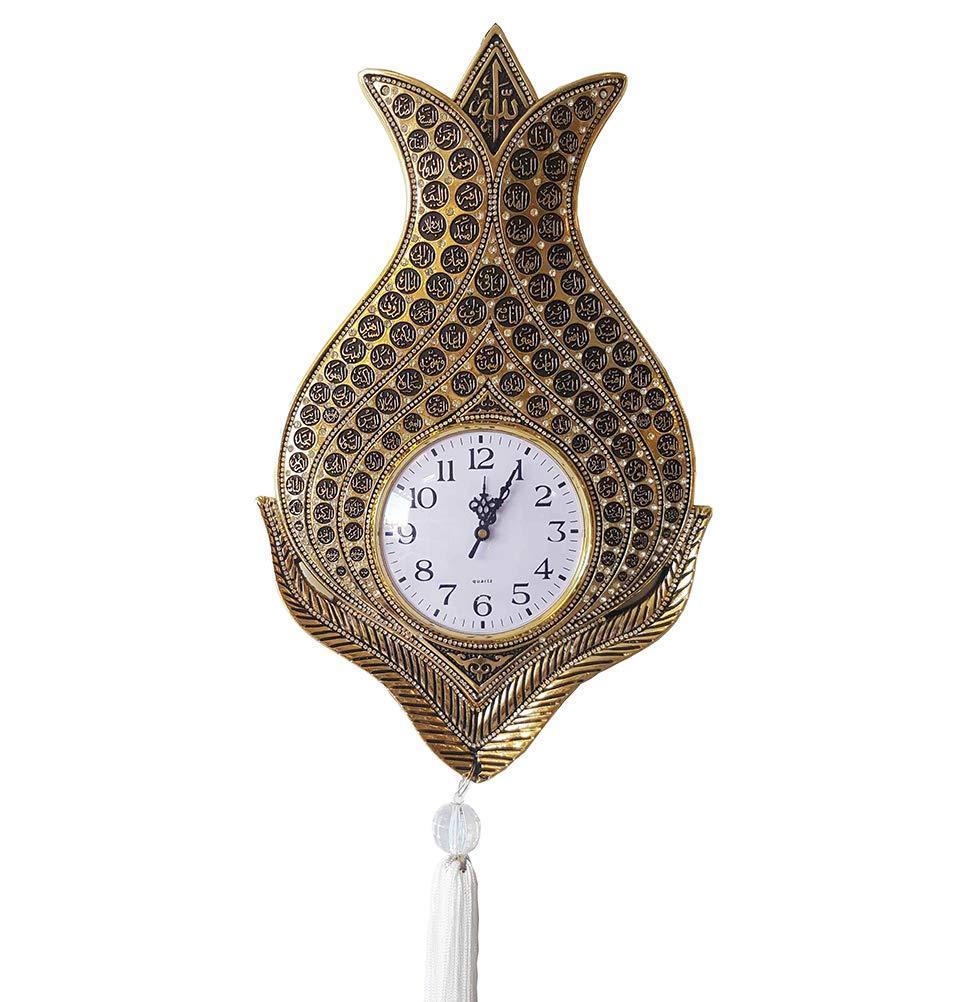 Islamic Wall Clock Decor 99 Names of Allah Tulip Gold