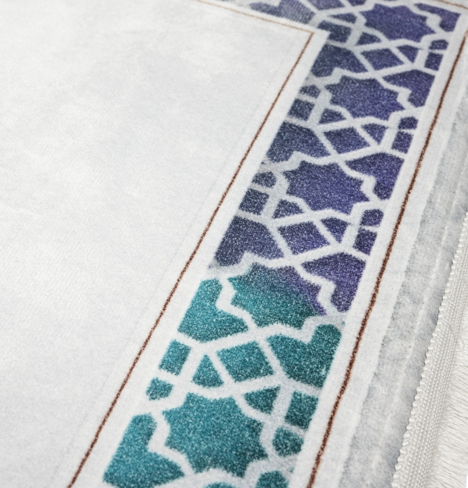 Foam Islamic Prayer Rug - Velvet Digital Print Selcuk Arch - Aqua Blue