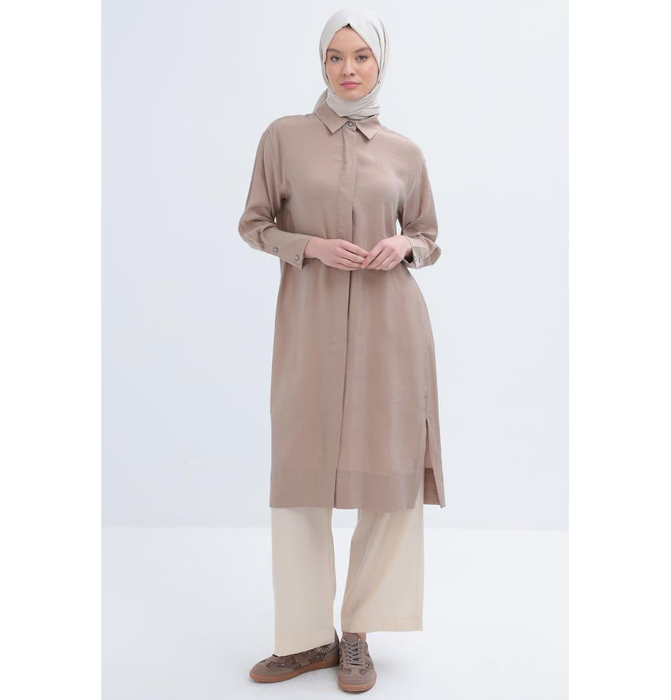 Muslim Women's Modal Long Relaxed Tunic - 51259AL Mink