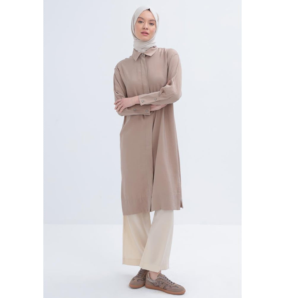 Muslim Women's Modal Long Relaxed Tunic - 51259AL Mink