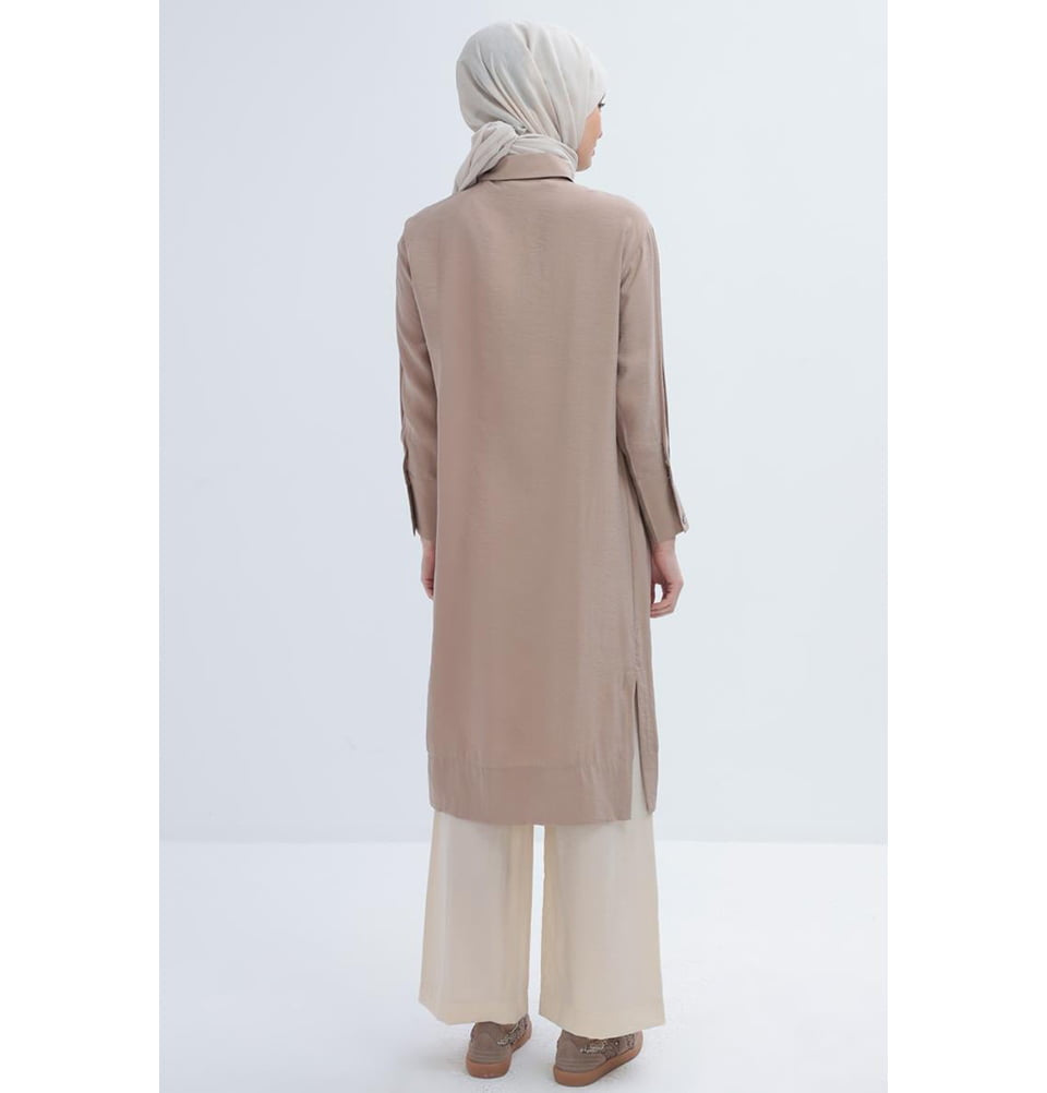 Muslim Women's Modal Long Relaxed Tunic - 51259AL Mink