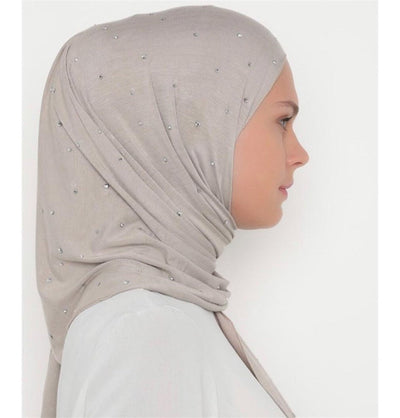 Differenza Shawl Rhinestone Droplets Soft Jersey Hijab Shawl - Mink