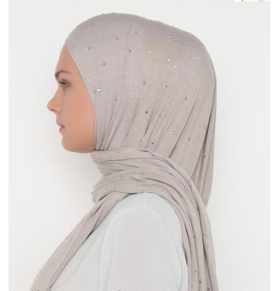 Differenza Shawl Rhinestone Droplets Soft Jersey Hijab Shawl - Mink