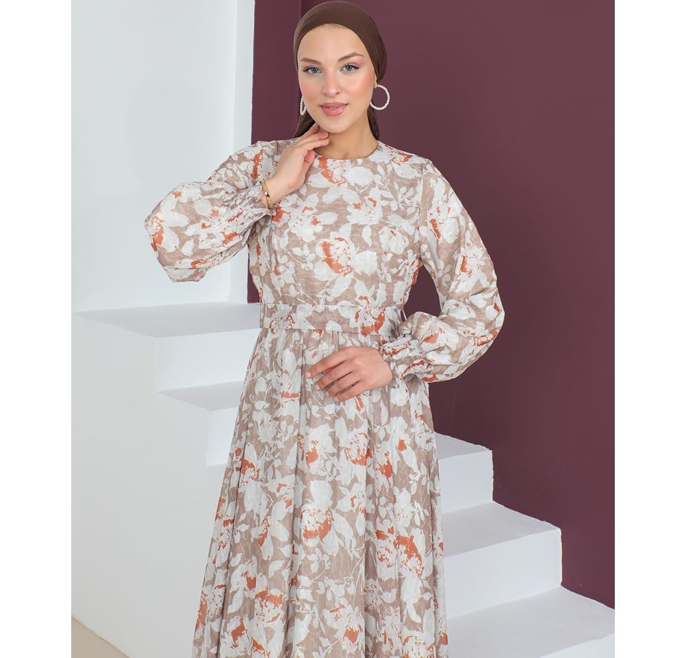 -------- Dress Modest Women's Dress Floral 7999-57 - Beige & Orange