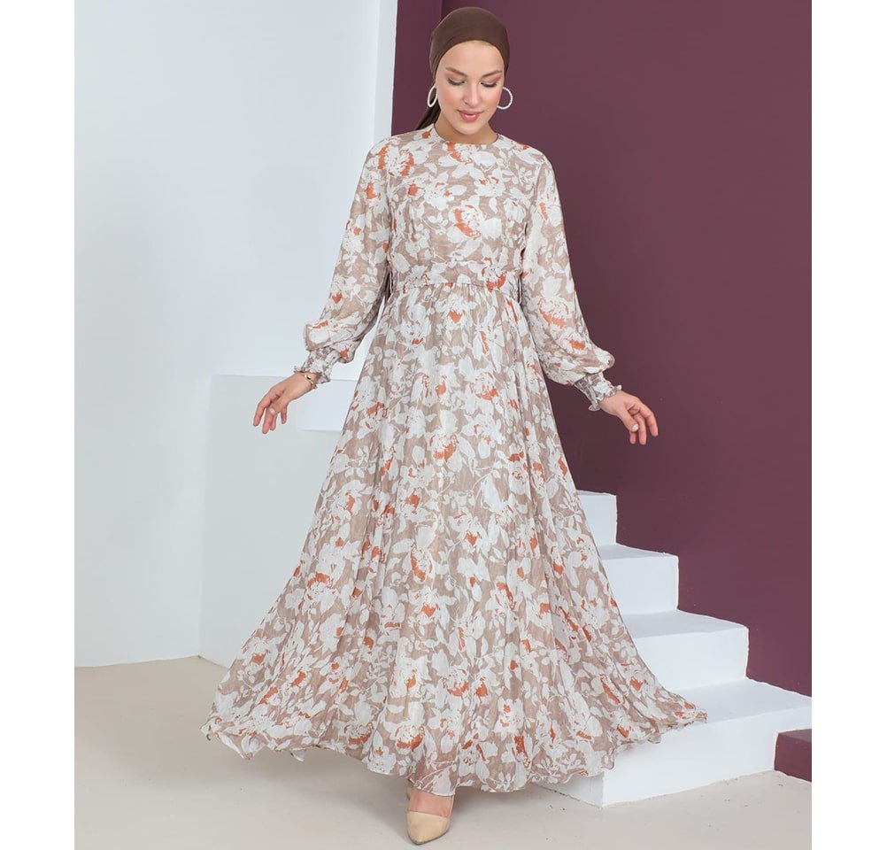 beige and orange dress Mologadi Pleated Dress in Beige and Orange MEDU by Sepedi Bapedi