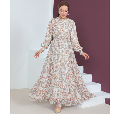 -------- Dress Modest Women's Dress Floral 7999-57 - Beige & Orange