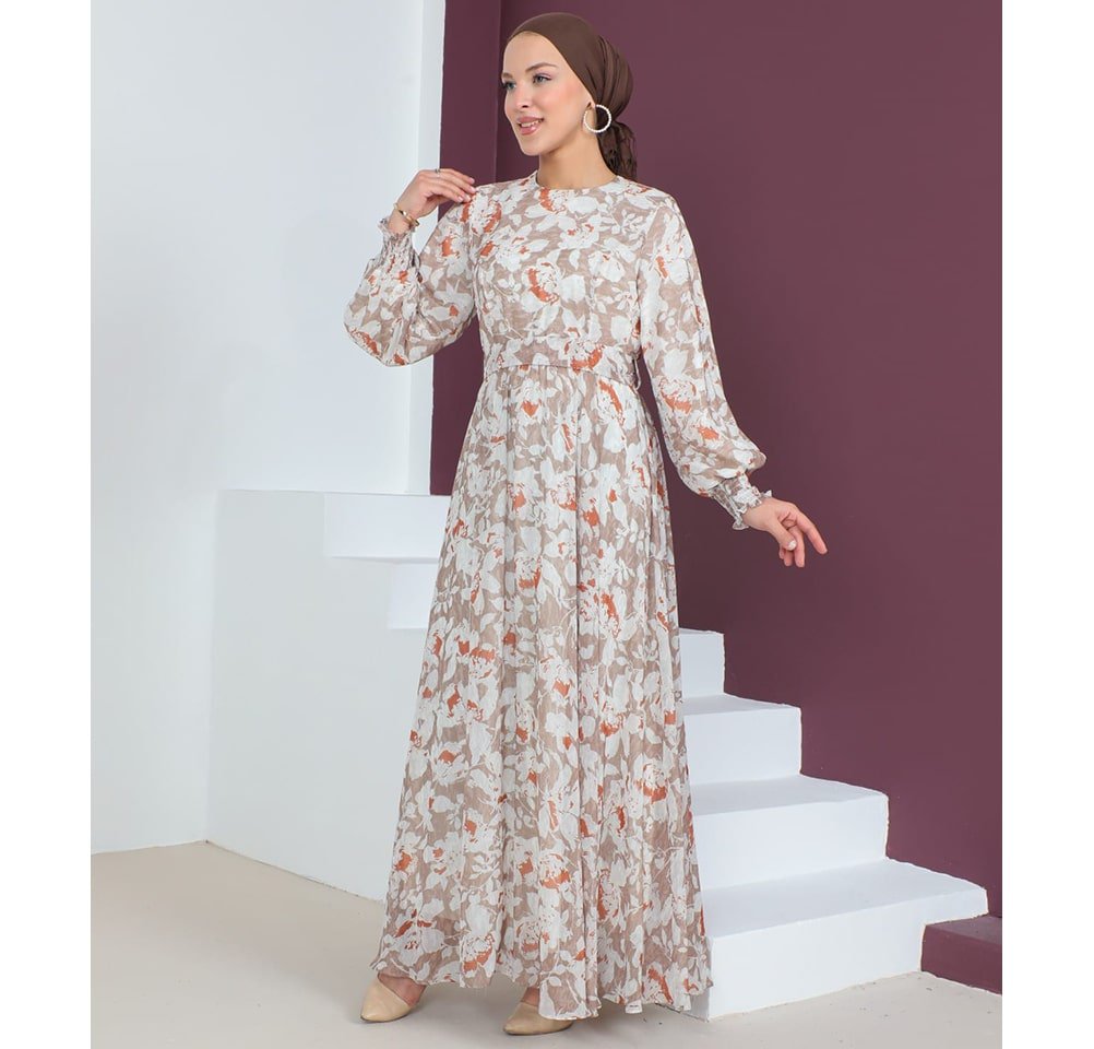 -------- Dress Modest Women's Dress Floral 7999-57 - Beige & Orange