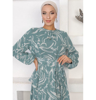 Famelin Dress Modest Women's Dress Asymmetrically Tiered 70107 - Mint