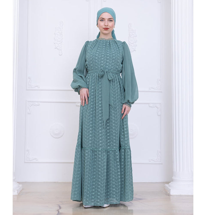 Muslim Women's Swirl Embroidered Maxi Dress