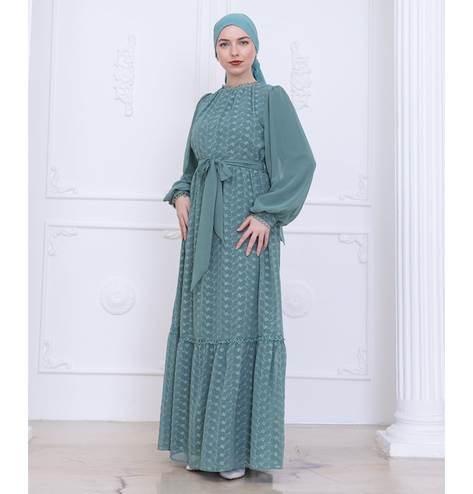 Muslim Women's Swirl Embroidered Maxi Dress