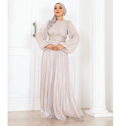 Muslim Women's Luxe Formal Evening Dress with Waist Embellishments - G