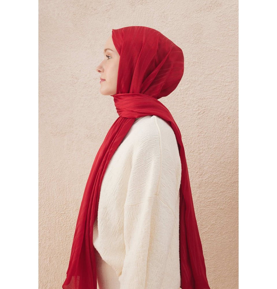 Fresh Scarf Shawl Red Wave Jacquard Hijab Shawl - Red