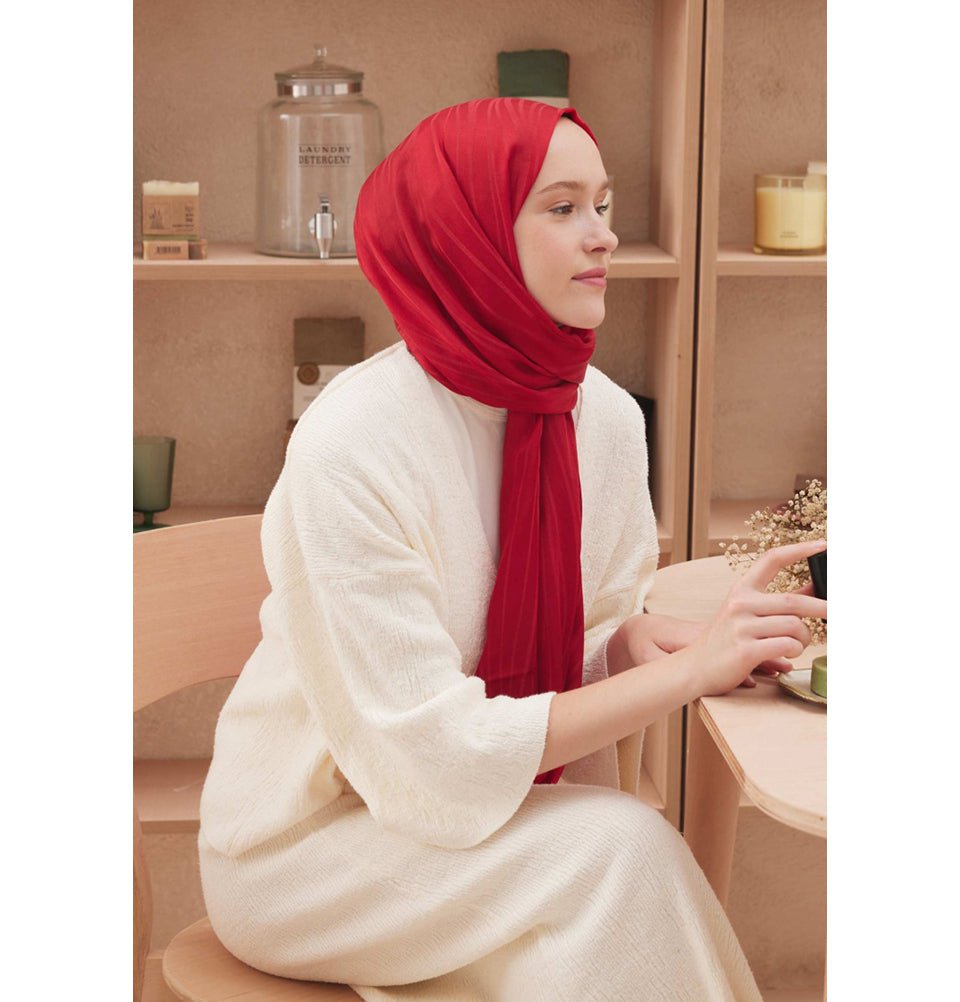 Fresh Scarf Shawl Red Wave Jacquard Hijab Shawl - Red