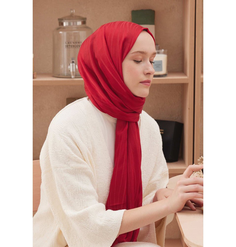 Fresh Scarf Shawl Red Wave Jacquard Hijab Shawl - Red