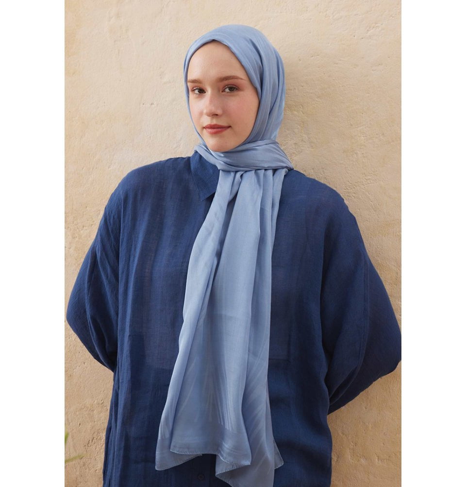 Fresh Scarf Shawl Sky Blue Wave Jacquard Hijab Shawl - Sky Blue
