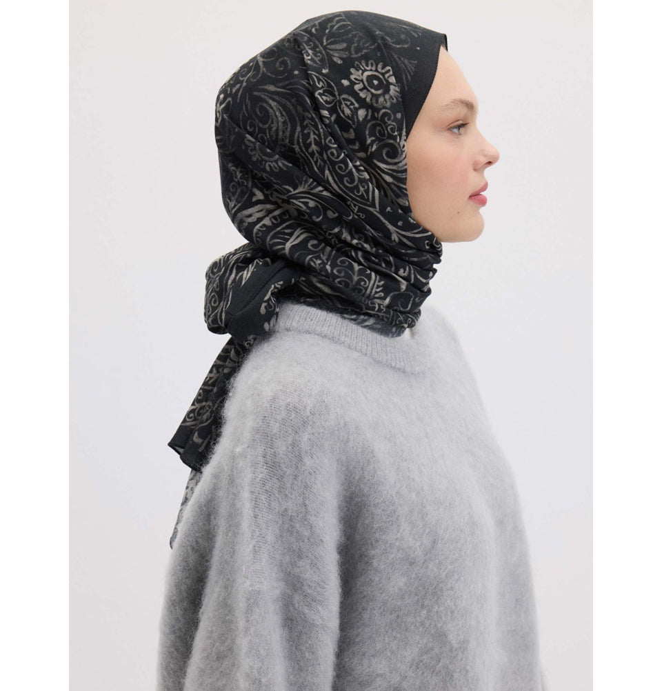 Modal Silk Blend Bohemian Breeze Freesia Shawl Hijab - Dark Blue