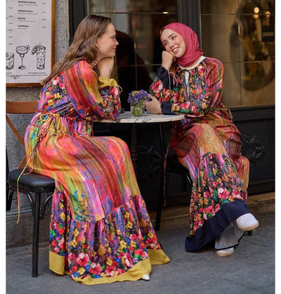 M&G Dress Modest Muslim Women’s Bohemian Bloom Maxi Dress - 24561 Dark Blue
