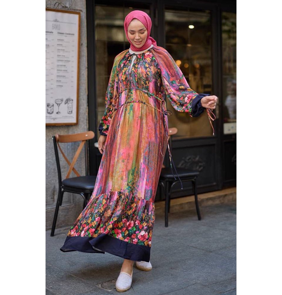 M&G Dress Modest Muslim Women’s Bohemian Bloom Maxi Dress - 24561 Dark Blue