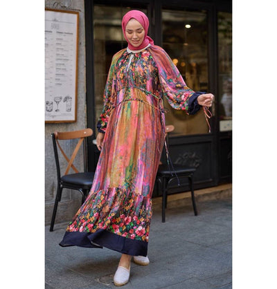 M&G Dress Modest Muslim Women’s Bohemian Bloom Maxi Dress - 24561 Dark Blue
