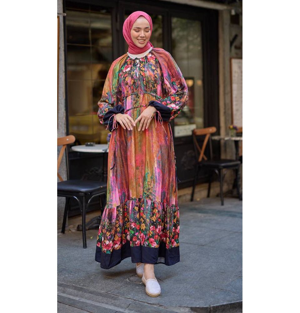 M&G Dress Modest Muslim Women’s Bohemian Bloom Maxi Dress - 24561 Dark Blue