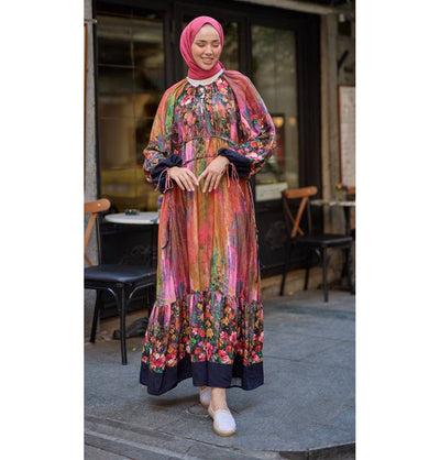 M&G Dress Modest Muslim Women’s Bohemian Bloom Maxi Dress - 24561 Dark Blue