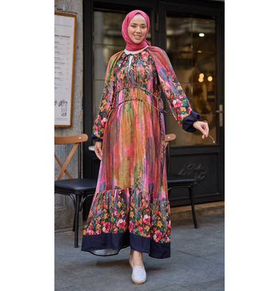 M&G Dress Modest Muslim Women’s Bohemian Bloom Maxi Dress - 24561 Dark Blue