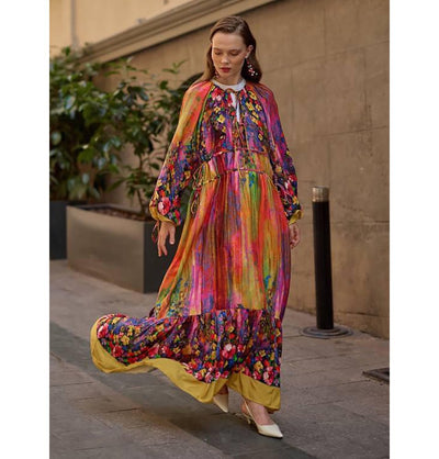 M&G Dress Modest Muslim Women’s Bohemian Bloom Maxi Dress - 24561 Golden Yellow
