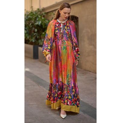 M&G Dress Modest Muslim Women’s Bohemian Bloom Maxi Dress - 24561 Golden Yellow