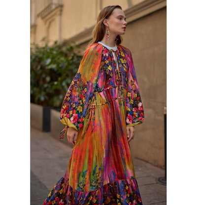 M&G Dress Modest Muslim Women’s Bohemian Bloom Maxi Dress - 24561 Golden Yellow
