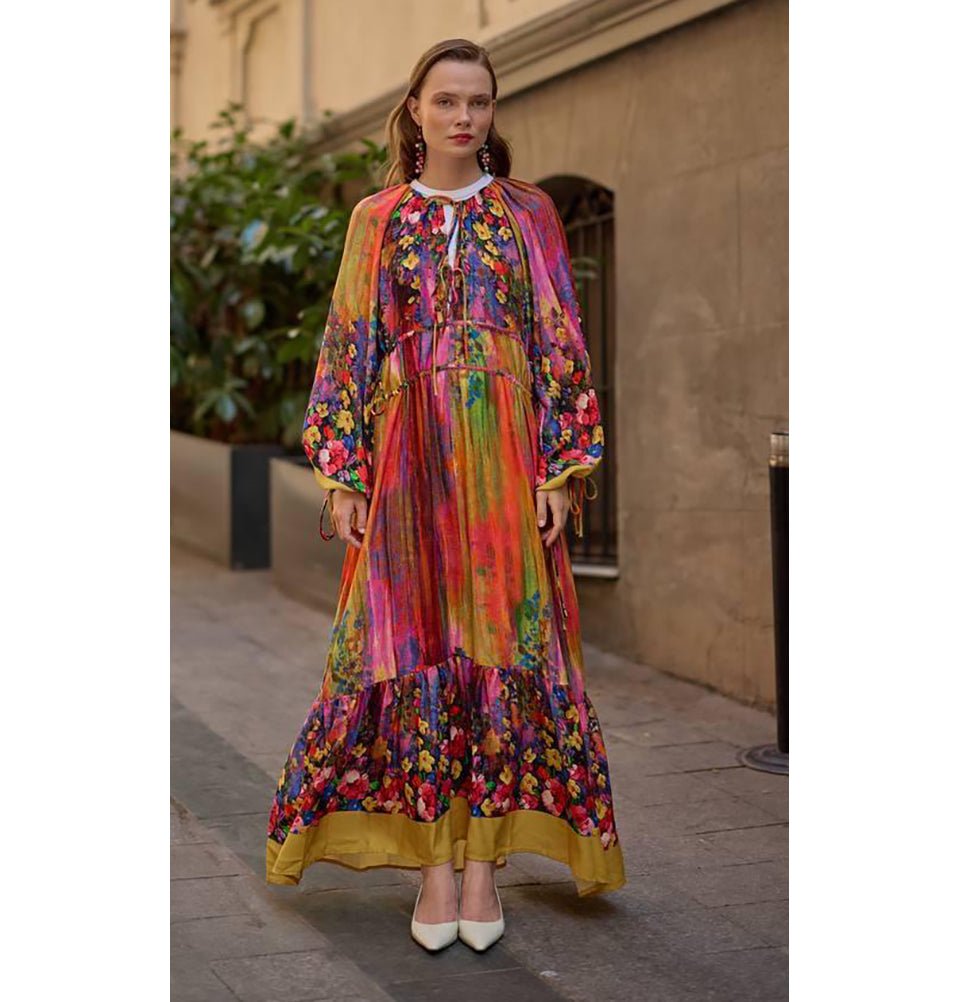 M&G Dress Modest Muslim Women’s Bohemian Bloom Maxi Dress - 24561 Golden Yellow